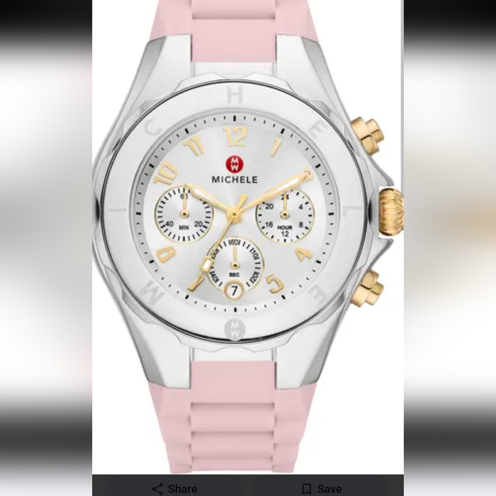 Michele Pink Silicone Chronograph Watch with Gold-Tone Accents